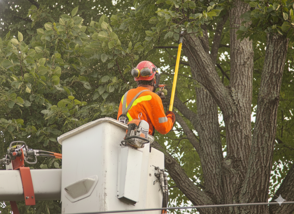man in crane removing tree